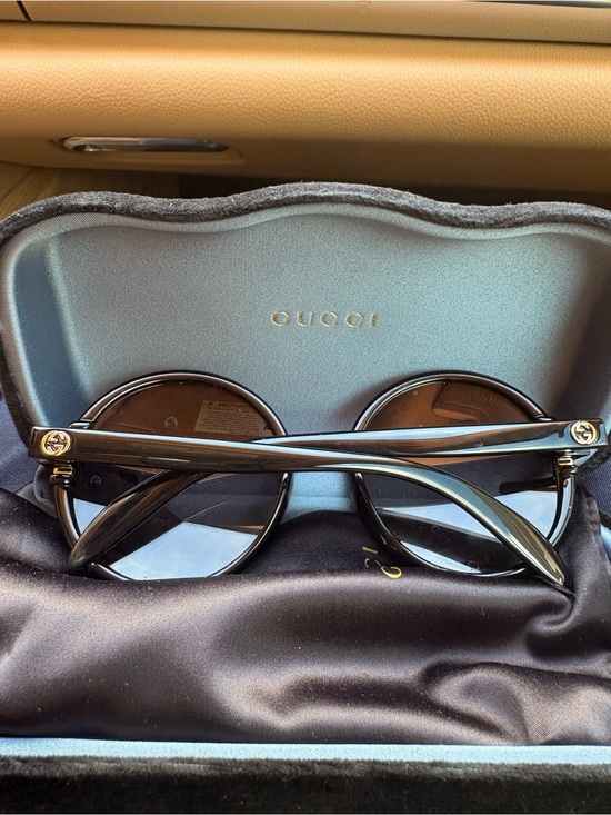 Gucci Round Black Sunglasses with Brown Lenses and Gold Detail main image 5